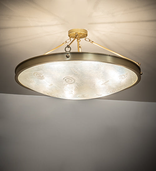 Meyda Lighting Metro 32" 6-Light Brushed Brass Fusion Super Nova Semi-flush Mount Light With Clear Frosted Shade Glass