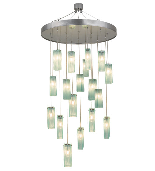Meyda Lighting Metro 48" 18-Light Extreme Chrome Murano Cascading Pendant Light With Elida Murano Clear Shade Glass