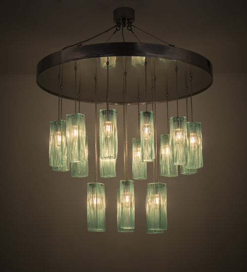 Meyda Lighting Metro 48" 18-Light Extreme Chrome Murano Cascading Pendant Light With Elida Murano Clear Shade Glass