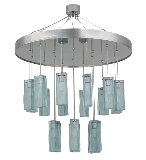 Meyda Lighting Metro 48" 18-Light Extreme Chrome Murano Cascading Pendant Light With Elida Murano Clear Shade Glass