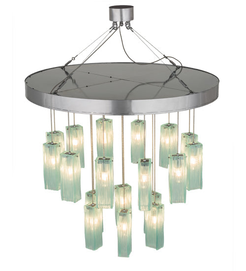 Meyda Lighting Metro 48" 18-Light Extreme Chrome Murano Cascading Pendant Light With Elida Murano Clear Shade Glass