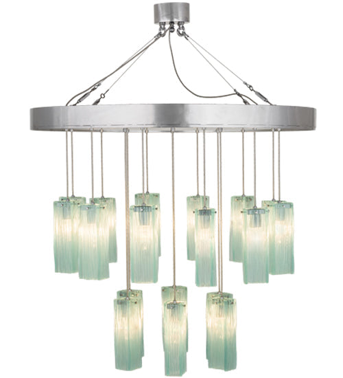 Meyda Lighting Metro 48" 18-Light Extreme Chrome Murano Cascading Pendant Light With Elida Murano Clear Shade Glass