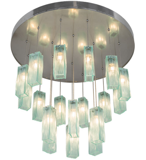 Meyda Lighting Metro 48" 18-Light Extreme Chrome Murano Cascading Pendant Light With Elida Murano Clear Shade Glass