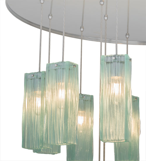 Meyda Lighting Metro 48" 18-Light Extreme Chrome Murano Cascading Pendant Light With Elida Murano Clear Shade Glass