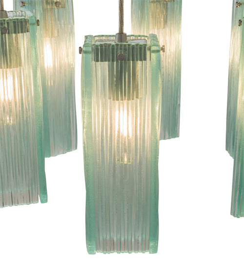 Meyda Lighting Metro 48" 18-Light Extreme Chrome Murano Cascading Pendant Light With Elida Murano Clear Shade Glass