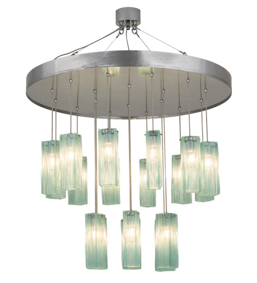 Meyda Lighting Metro 48" 18-Light Extreme Chrome Murano Cascading Pendant Light With Elida Murano Clear Shade Glass