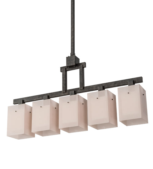 Meyda Lighting Metro 55" 5-Light Golden Bronze Quadrato Island Pendant Light With Beige & White Textrene Shade