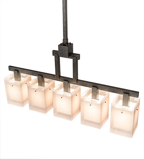 Meyda Lighting Metro 55" 5-Light Golden Bronze Quadrato Island Pendant Light With Beige & White Textrene Shade