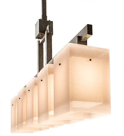 Meyda Lighting Metro 55" 5-Light Golden Bronze Quadrato Island Pendant Light With Beige & White Textrene Shade