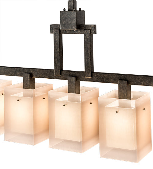 Meyda Lighting Metro 55" 5-Light Golden Bronze Quadrato Island Pendant Light With Beige & White Textrene Shade