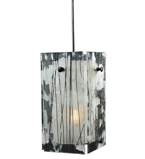 Meyda Lighting Metro 6" Black Branches Mini Pendant Light With Black & White Quadrato Shade Glass