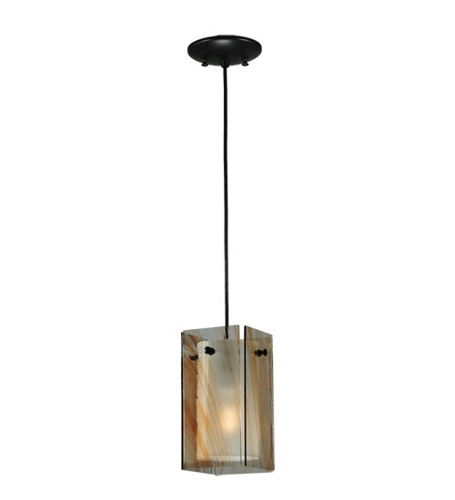 Meyda Lighting Metro 6" Black Cinnamon Swirl Mini Pendant Light With Amber Quadrato Shade Glass