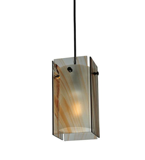 Meyda Lighting Metro 6" Black Cinnamon Swirl Mini Pendant Light With Amber Quadrato Shade Glass