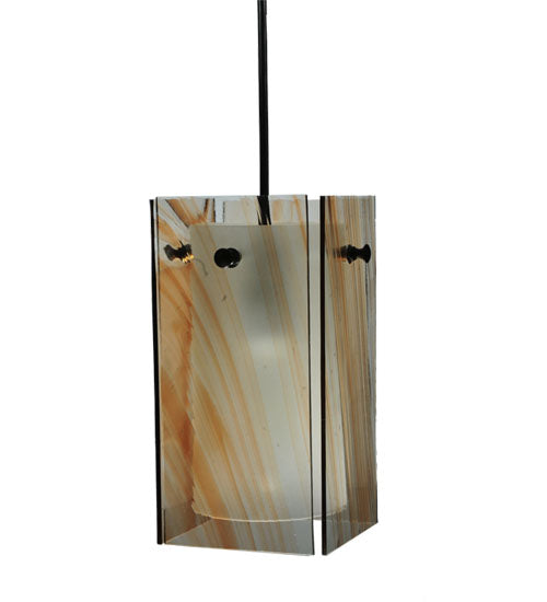 Meyda Lighting Metro 6" Black Cinnamon Swirl Mini Pendant Light With Amber Quadrato Shade Glass