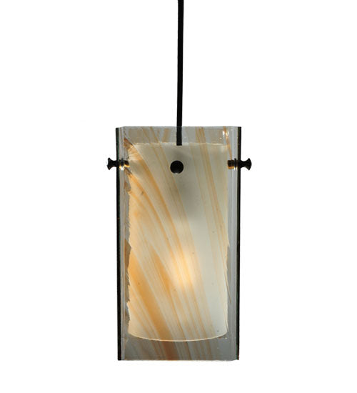 Meyda Lighting Metro 6" Black Cinnamon Swirl Mini Pendant Light With Amber Quadrato Shade Glass