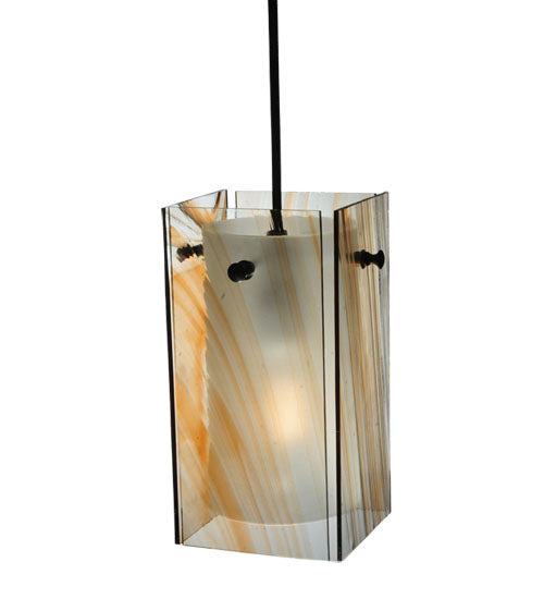 Meyda Lighting Metro 6" Black Cinnamon Swirl Mini Pendant Light With Amber Quadrato Shade Glass