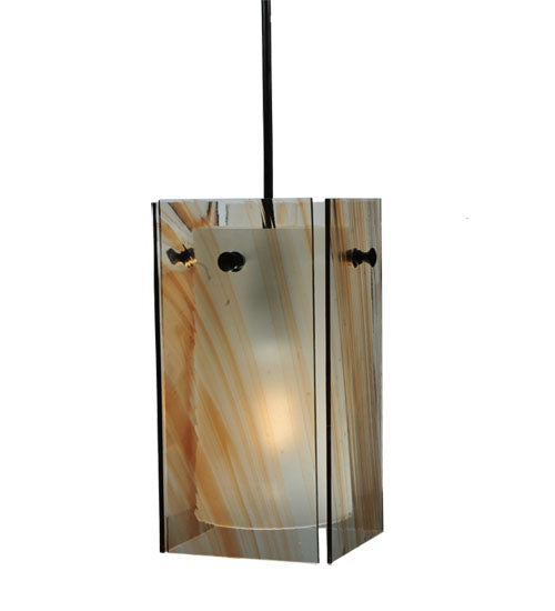 Meyda Lighting Metro 6" Black Cinnamon Swirl Mini Pendant Light With Amber Quadrato Shade Glass