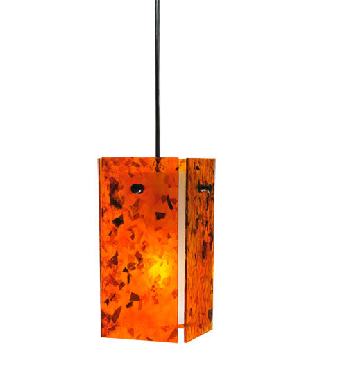 Meyda Lighting Metro 6" Black Magma Mini Pendant Light With Orange Quadrato Shade Glass