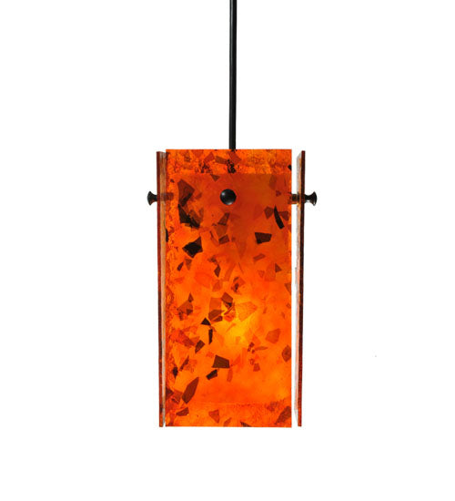 Meyda Lighting Metro 6" Black Magma Mini Pendant Light With Orange Quadrato Shade Glass