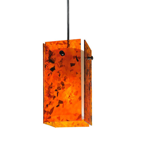Meyda Lighting Metro 6" Black Magma Mini Pendant Light With Orange Quadrato Shade Glass