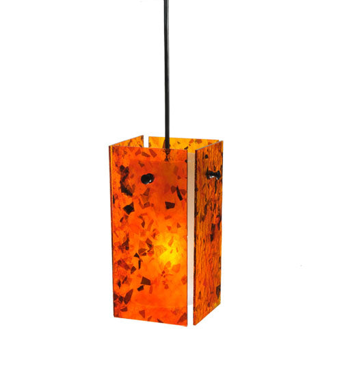 Meyda Lighting Metro 6" Black Magma Mini Pendant Light With Orange Quadrato Shade Glass
