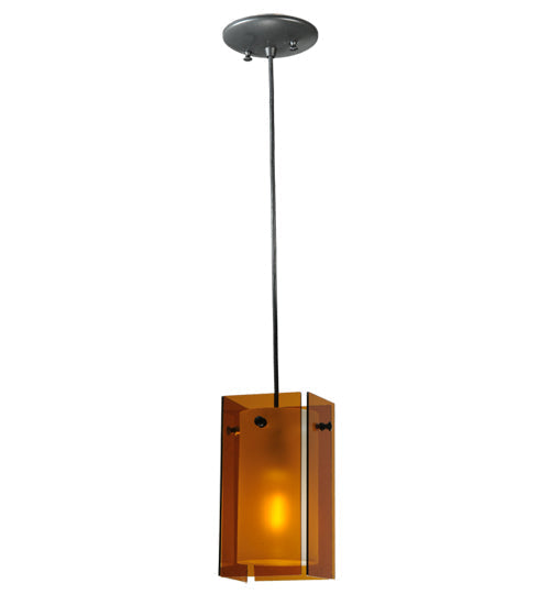 Meyda Lighting Metro 6" Black Mini Pendant Light With Amber Quadrato Shade Glass