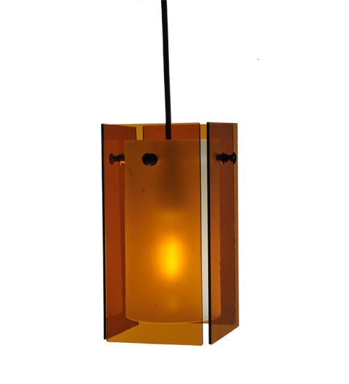 Meyda Lighting Metro 6" Black Mini Pendant Light With Amber Quadrato Shade Glass
