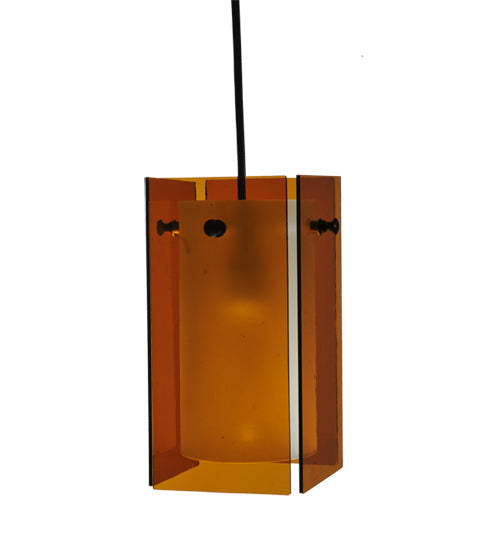 Meyda Lighting Metro 6" Black Mini Pendant Light With Amber Quadrato Shade Glass