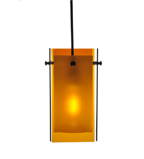 Meyda Lighting Metro 6" Black Mini Pendant Light With Amber Quadrato Shade Glass