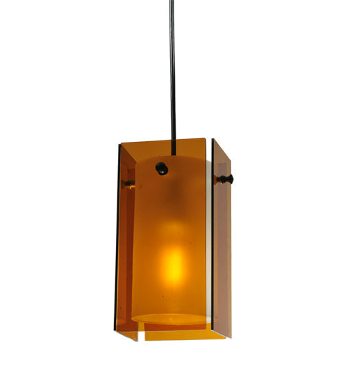 Meyda Lighting Metro 6" Black Mini Pendant Light With Amber Quadrato Shade Glass