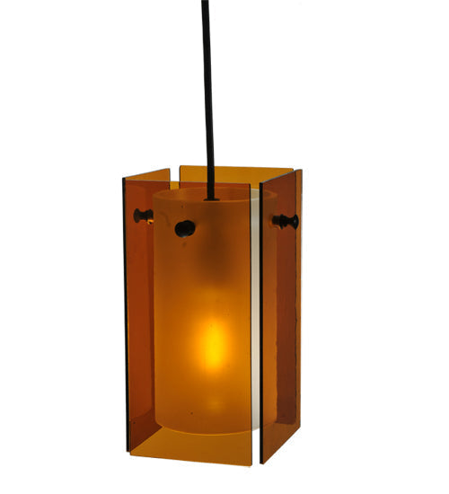 Meyda Lighting Metro 6" Black Mini Pendant Light With Amber Quadrato Shade Glass
