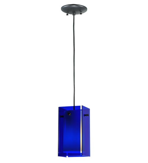 Meyda Lighting Metro 6" Black Mini Pendant Light With Blue Quadrato Shade Glass
