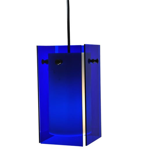 Meyda Lighting Metro 6" Black Mini Pendant Light With Blue Quadrato Shade Glass