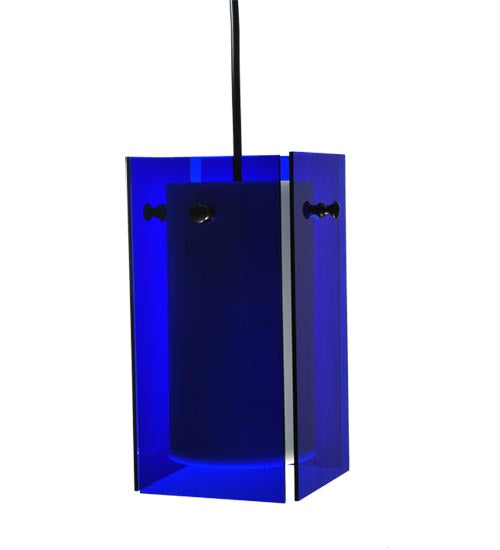 Meyda Lighting Metro 6" Black Mini Pendant Light With Blue Quadrato Shade Glass