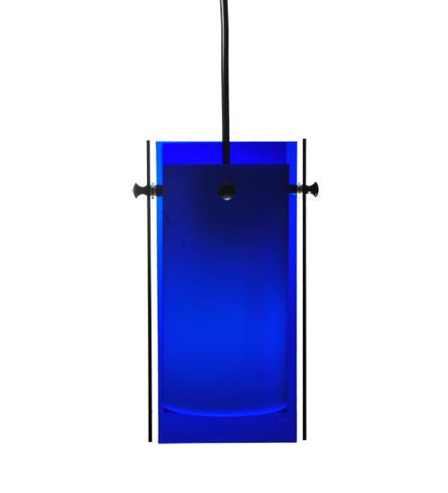 Meyda Lighting Metro 6" Black Mini Pendant Light With Blue Quadrato Shade Glass