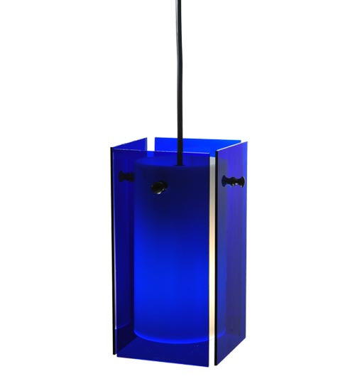 Meyda Lighting Metro 6" Black Mini Pendant Light With Blue Quadrato Shade Glass