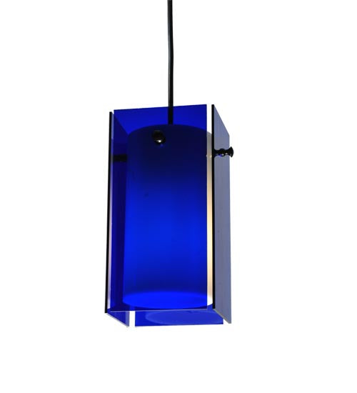 Meyda Lighting Metro 6" Black Mini Pendant Light With Blue Quadrato Shade Glass