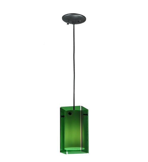 Meyda Lighting Metro 6" Black Mini Pendant Light With Green Quadrato Shade Glass