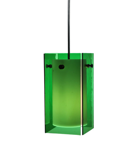 Meyda Lighting Metro 6" Black Mini Pendant Light With Green Quadrato Shade Glass