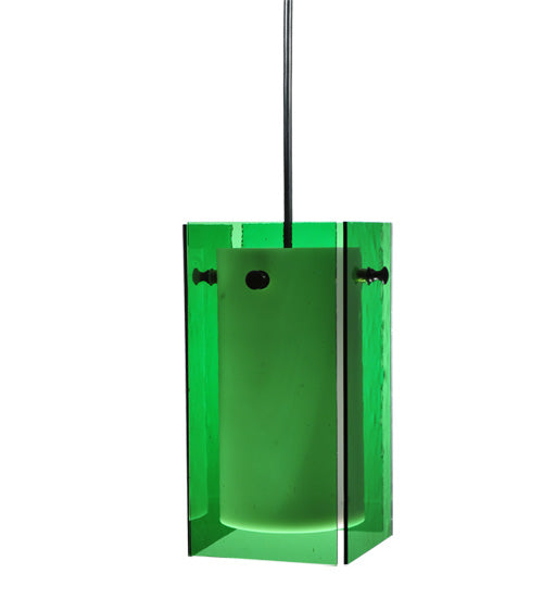 Meyda Lighting Metro 6" Black Mini Pendant Light With Green Quadrato Shade Glass