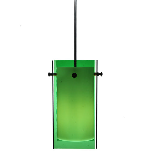Meyda Lighting Metro 6" Black Mini Pendant Light With Green Quadrato Shade Glass