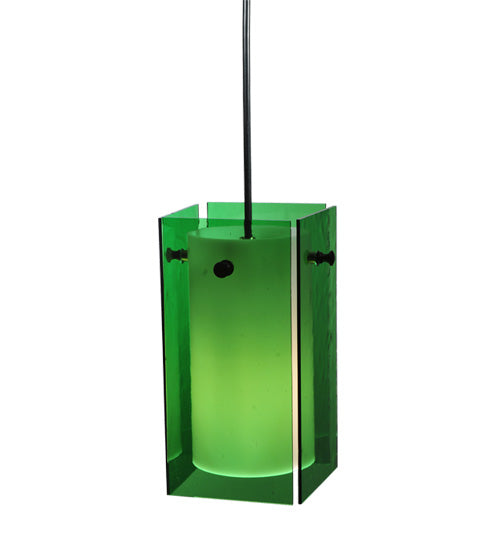 Meyda Lighting Metro 6" Black Mini Pendant Light With Green Quadrato Shade Glass