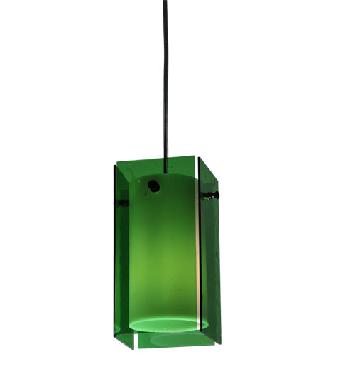 Meyda Lighting Metro 6" Black Mini Pendant Light With Green Quadrato Shade Glass