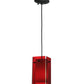 Meyda Lighting Metro 6" Black Mini Pendant Light With Red Quadrato Shade Glass