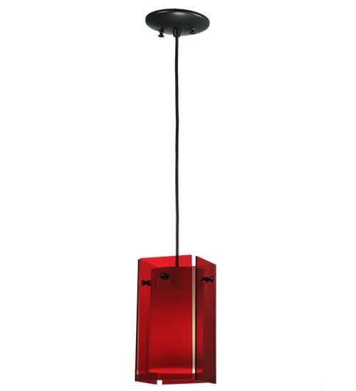 Meyda Lighting Metro 6" Black Mini Pendant Light With Red Quadrato Shade Glass