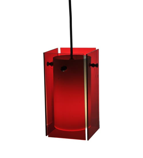 Meyda Lighting Metro 6" Black Mini Pendant Light With Red Quadrato Shade Glass