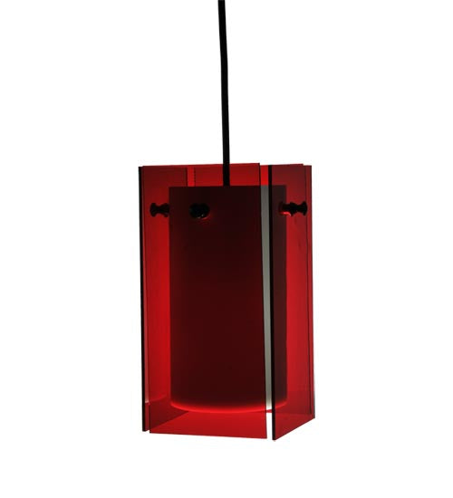 Meyda Lighting Metro 6" Black Mini Pendant Light With Red Quadrato Shade Glass