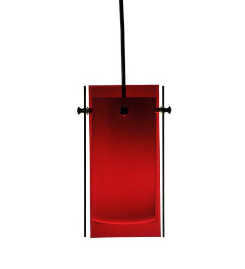 Meyda Lighting Metro 6" Black Mini Pendant Light With Red Quadrato Shade Glass