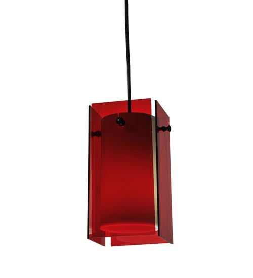 Meyda Lighting Metro 6" Black Mini Pendant Light With Red Quadrato Shade Glass