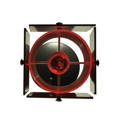 Meyda Lighting Metro 6" Black Mini Pendant Light With Red Quadrato Shade Glass